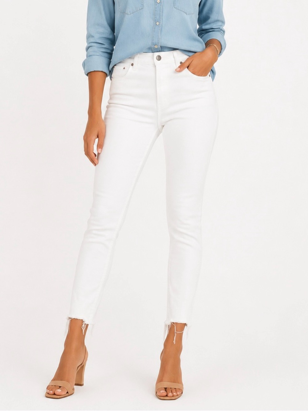 KUT From the Kloth Connie High Rise Ankle Skinny Jeans White Size 4 Raw Hem - Picture 1 of 9